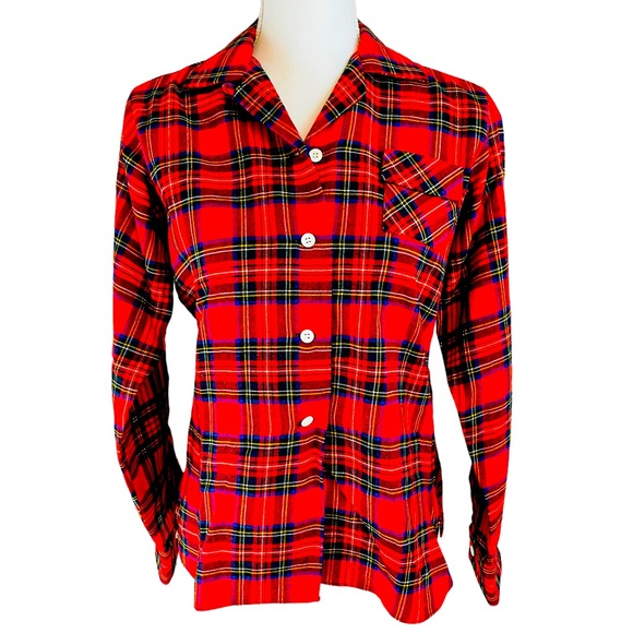 Vintage TOOKE Red Stewart Tartan Plaid Button Up Shirt M Viyella Wool Blend - Picture 2 of 11
